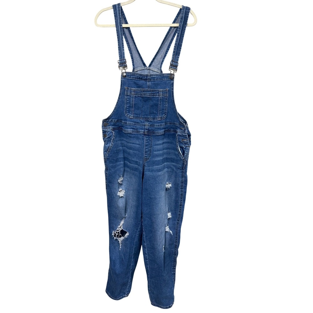 Cato Denim Womens Plus Size 16W Blue Denim Bib Overalls Stretch Medium Wash
